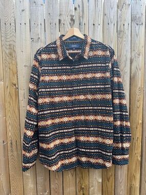 Roark Multicolor Geometric Button-Up Shirt — Black, Rust, Teal, Cream
